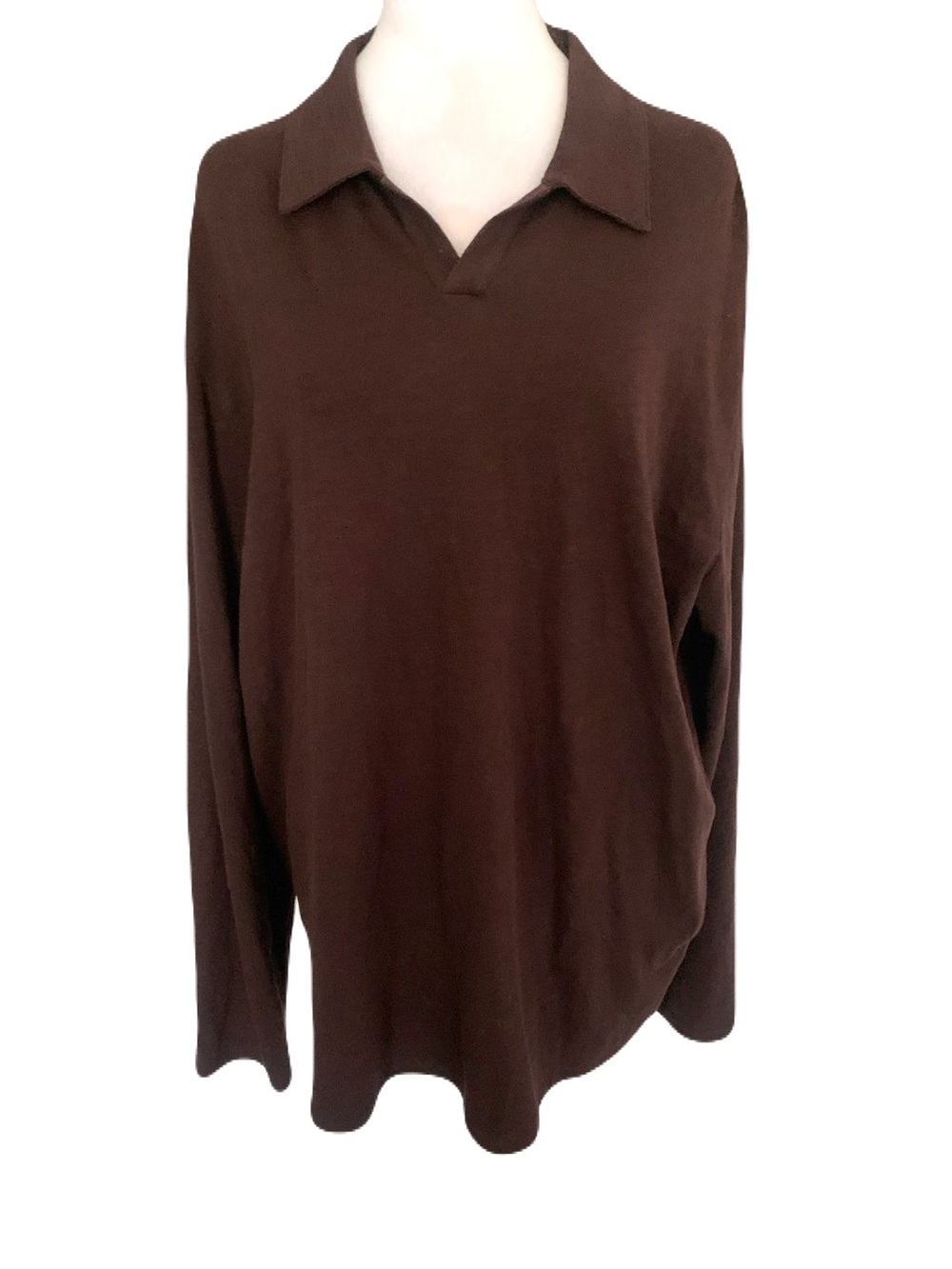 Vince Men’s/Unisex XL Brown Long Sleeve V Neck Cotton Casual Polo Shirt Minimal